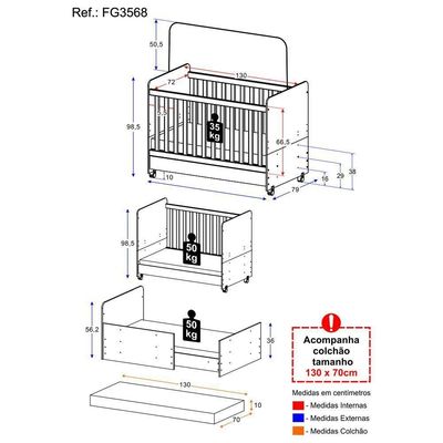 Berço Americano 3x1 Com Colchão Incluso E Rodízios Pimpolho Multimóveis Fg3568 Branco
