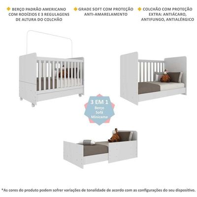 Berço Americano 3x1 Com Colchão Incluso E Rodízios Pimpolho Multimóveis Fg3568 Branco