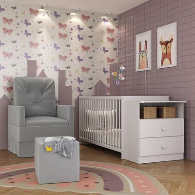 Berço Cômoda Poltrona Puff Multimóveis Mp4078 Branco/cinza