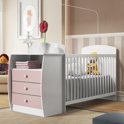 Berço Cômoda Com Colchão Incluso Colinho De Mãe Multimóveis Fg2951 Branco/rosa
