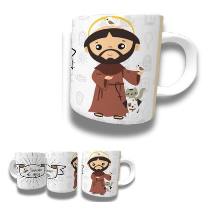 Caneca De Porcelana 325ml Santos Católicos Decorada São Francisco De Assis
