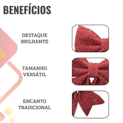 Laço Pronto Vermelho Glitter Natal - 25cm X 20cm