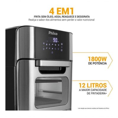 Fritadeira Air Fryer Oven Philco Sem Oleo PFR2250V 4 Em 1 12L 1800W Preto 110V