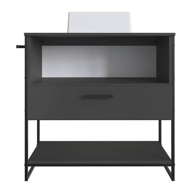 Gabinete Para Banheiro 80cm P1028 Grafite Com cuba Ametista Branca