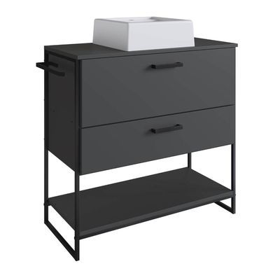 Gabinete Para Banheiro 80cm P1028 Grafite Com cuba Ametista Branca