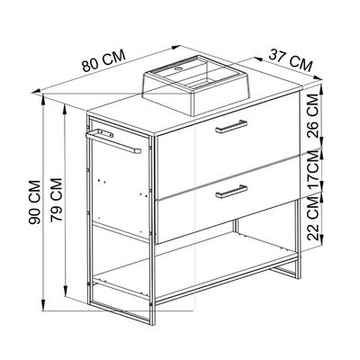 Gabinete Para Banheiro 80cm P1028 Grafite Com cuba Ametista Branca