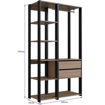 Guarda Roupa Closet 2 Peças Cabideiro Gaveta Preto e Montana com Nicho Módulo Multiuso Easy Prodecor