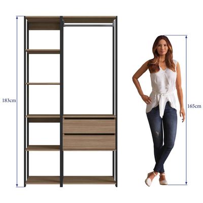 Guarda Roupa Closet 2 Peças Cabideiro Gaveta Preto e Montana com Nicho Módulo Multiuso Easy Prodecor