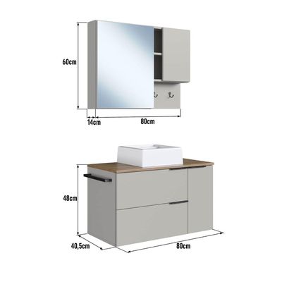 Gabinete Suspenso 80cm Arenas Mel Porta Toalha Cuba Espelho Conjunto para Banheiro CJ8020.10MA