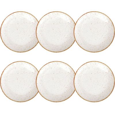 Conjunto 6 Pratos Rústicos Tramontina 25cm Rasos Porcelana Decorado Marrom
