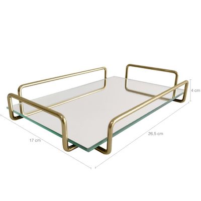 Bandeja Retangular Espelhada 26x17cm Bandeja Decorativa Pequena Dourado