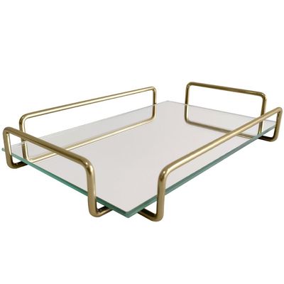 Bandeja Retangular Espelhada 26x17cm Bandeja Decorativa Pequena Dourado