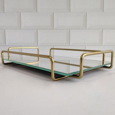 Bandeja Retangular Espelhada 26x17cm Bandeja Decorativa Pequena Dourado