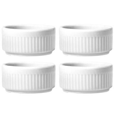 Jogo 4 Ramekins de Porcelana 85ml Canelado Branco Germer Molhos