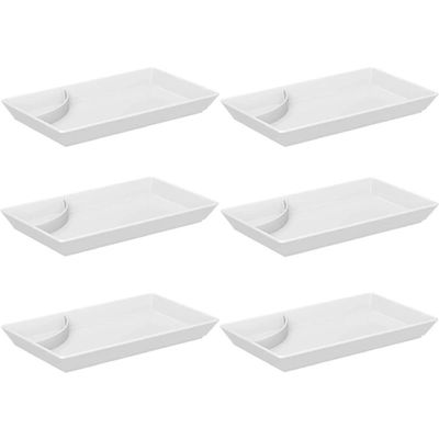 Kit 6 Pratos para Sushi Comida Japonesa com Porta Shoyu Comida Oriental Branco Uno Coza