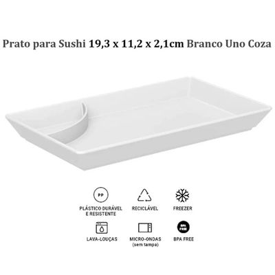 Kit 6 Pratos para Sushi Comida Japonesa com Porta Shoyu Comida Oriental Branco Uno Coza