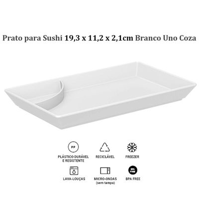 Kit 6 Pratos Sushi Sashimi Porta Shoyu Uno Coza Restaurante Travessas Brancas Retangulares