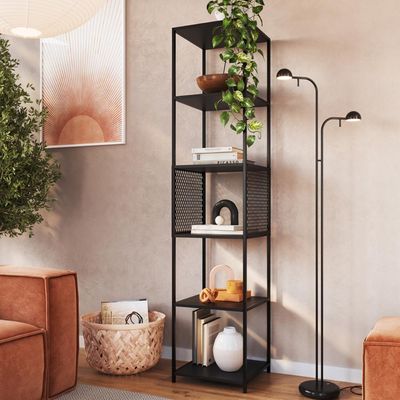 Estante Expositor Livros Studio Industrial Alta 5 Prateleiras Placa e Ponto P1023 Preto
