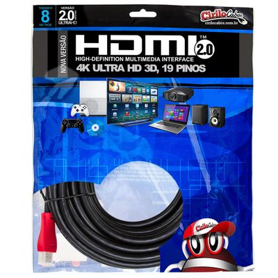 Cabo HDMI 2.0 Premium Ultra HD 4K 3D, Cirilo Cabos - 8 Metros