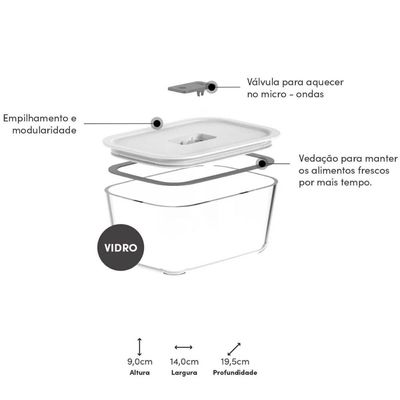 Pote Hermético De Vidro 1,2l Branco Ou Fresh Lock Para Geladeira Freezer Forno