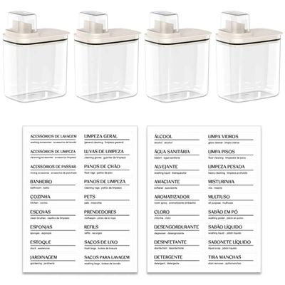 4 Dispensers para Sabão Líquido Amaciante 1,5L Flow e Etiquetas Identificadoras Ou