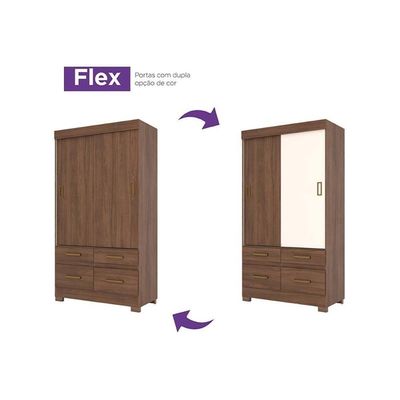 Guarda Roupa Casal 2 Portas De Correr E 4 Gavetas C- Pés Briz Be25 Branco - Henn