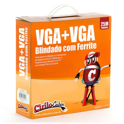 Cabo VGA Blindado com Ferrite - 25 Metros - Cirilo Cabos