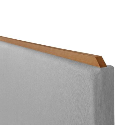 Cabeceira Cama Box King 1,93m Estofada Detalhe Em Madeira Java Linho Cinza