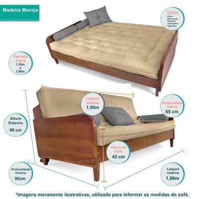 Sofá Cama Paris Ii Sarja Em Madeira Maciça Cor Natural - Preto