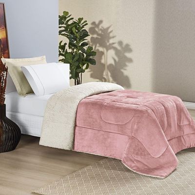 Coberdrom Casa Scarpa Apollo Solteiro Sherpa Manta Flannel Toque Lã De Carneiro - Rosa