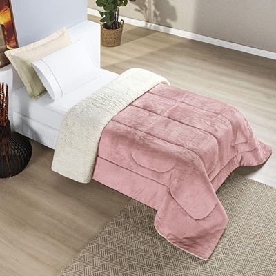 Coberdrom Casa Scarpa Apollo Solteiro Sherpa Manta Flannel Toque Lã De Carneiro - Rosa