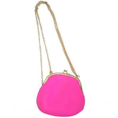 Bolsa De Silicone Tiracolo Retro Rosa Com Correntes Douradas Fúcsia