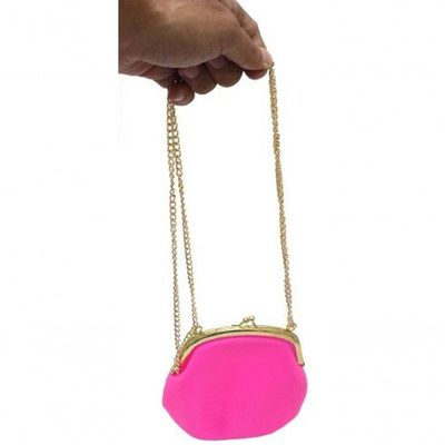 Bolsa De Silicone Tiracolo Retro Rosa Com Correntes Douradas Fúcsia