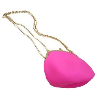 Bolsa De Silicone Tiracolo Retro Rosa Com Correntes Douradas Fúcsia