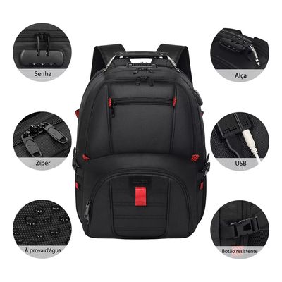 Mochila Para Notebook De 17 Polegadas Mochila De Viagem 50l Trava Antifurto Senha