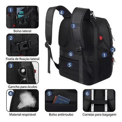 Mochila Para Notebook De 17 Polegadas Mochila De Viagem 50l Trava Antifurto Senha