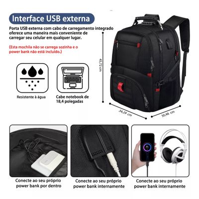 Mochila Para Notebook De 17 Polegadas Mochila De Viagem 50l Trava Antifurto Senha