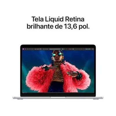 MacBook Air Apple 13", M3, CPU de 8 Núcleos, GPU de 10 Núcleos, 8GB RAM, SSD 512GB, Prateado