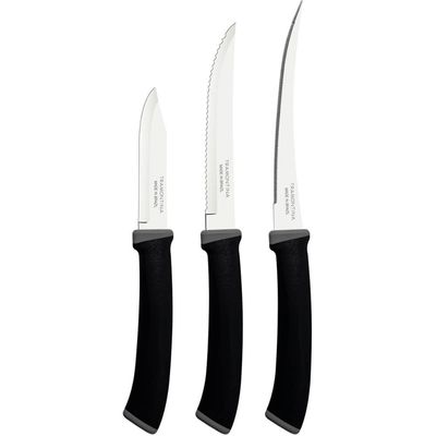 Jogo de 3 Facas Tramontina Felice Legumes Tomate Preto Aço Inox Cozinha Churrasco