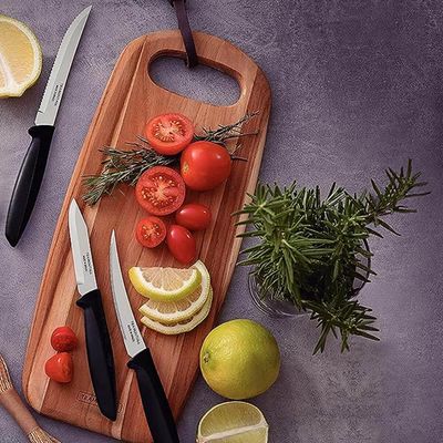 Jogo de 3 Facas Tramontina Felice Legumes Tomate Preto Aço Inox Cozinha Churrasco