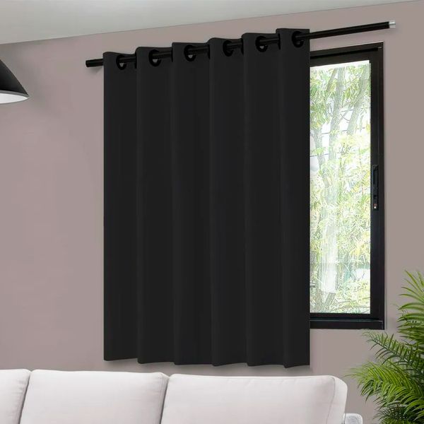Cortina Blackout Vida Pratika com llhós 1,40x1,40cm Preta e Cinza