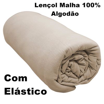 Lençol Com Elástico Casal Portallar Malha 100% Algodão Liso Linha Casa Bege Caqui