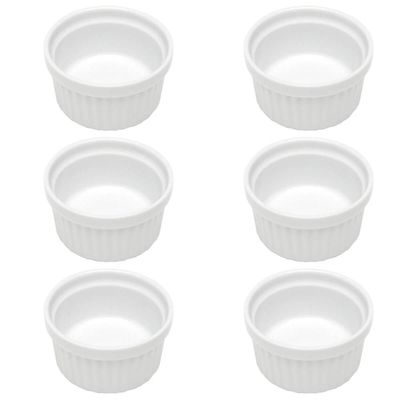 Kit 6 Ramekin Canelado Porcelana 40ml Classic Branco Lyor Molheira Servir Caldas Tare Shoyo