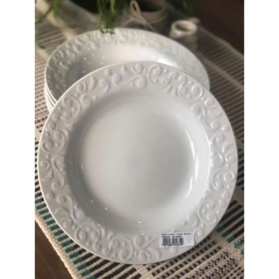 Prato Fundo Redondo 23,5cm em Porcelana com Relevo Tassel Germer Branco