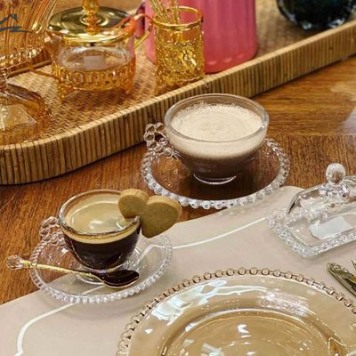 Jogo 12 Xícaras Cristal com Pires 180ml Café Chá Wolff Pearl Incolor Mesa Posta