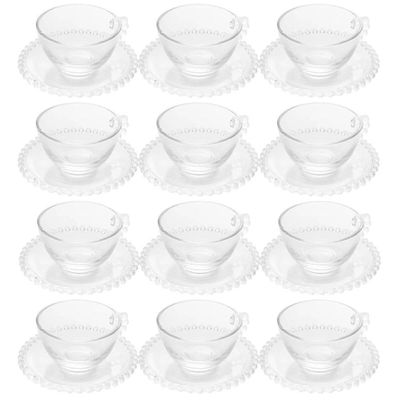 Jogo 12 Xícaras Cristal com Pires 180ml Café Chá Wolff Pearl Incolor Mesa Posta