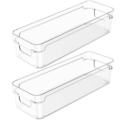 Kit 2 Organizadores De Armário 30x10x7cm Caixas Organizadoras Retangulares Com Alças Clear OU