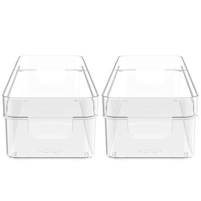 Kit 2 Organizadores De Armário 30x10x7cm Caixas Organizadoras Retangulares Com Alças Clear OU
