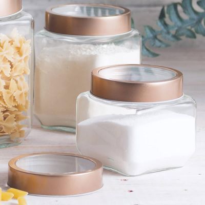 Kit 5 Potes de Vidro Tampa Metal Rose Gold 800ml Gastro Lyor