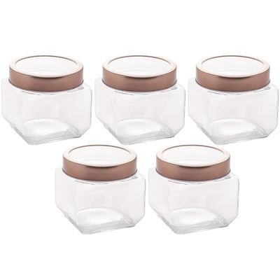 Kit 5 Potes de Vidro Tampa Metal Rose Gold 800ml Gastro Lyor